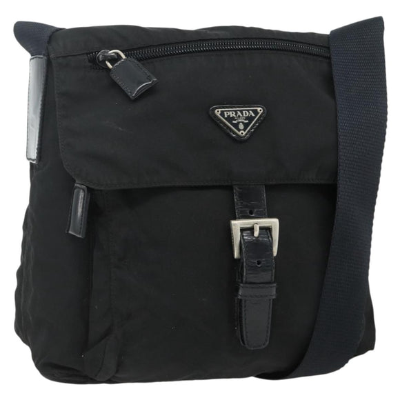 PRADA Shoulder Bag Nylon Black Silver Auth 176211