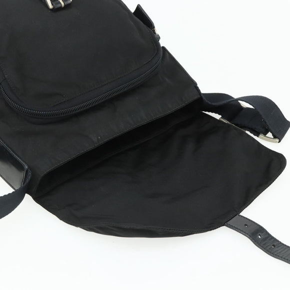 PRADA Shoulder Bag Nylon Black Silver Auth 176211