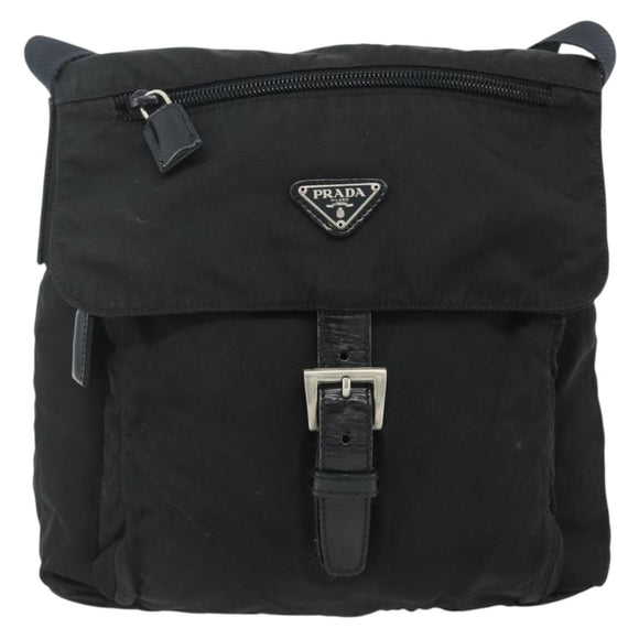 PRADA Shoulder Bag Nylon Black Silver Auth 176211