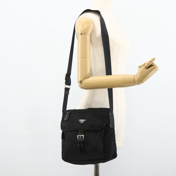 PRADA Shoulder Bag Nylon Black Silver Auth 176211