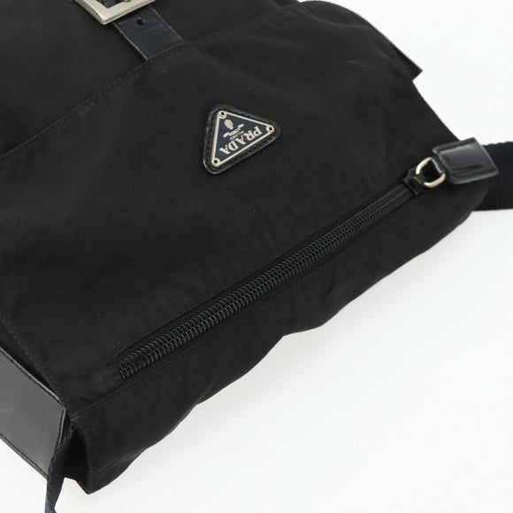 PRADA Shoulder Bag Nylon Black Silver Auth 176211