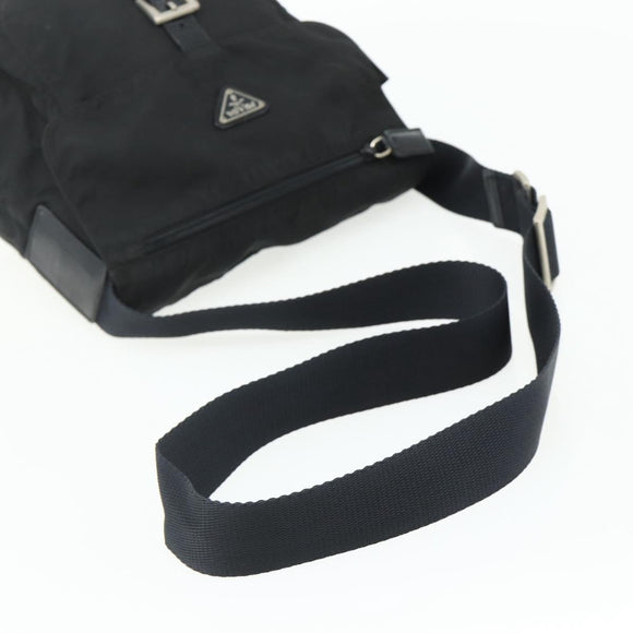 PRADA Shoulder Bag Nylon Black Silver Auth 176211