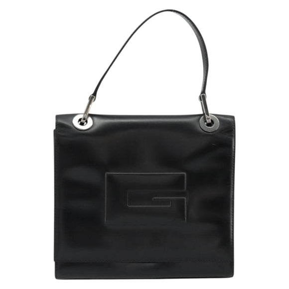 GUCCI Hand Bag Leather Black Silver 007 2002 Auth 176212