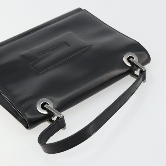GUCCI Hand Bag Leather Black Silver 007 2002 Auth 176212