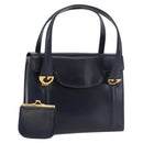 GUCCI Hand Bag Leather Navy Gold Auth 176213-1