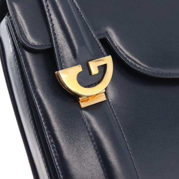 GUCCI Hand Bag Leather Navy Gold Auth 176213