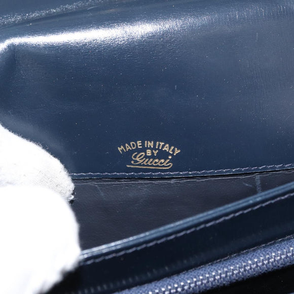 GUCCI Hand Bag Leather Navy Gold Auth 176213