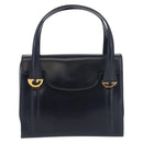 GUCCI Hand Bag Leather Navy Gold Auth 176213-13