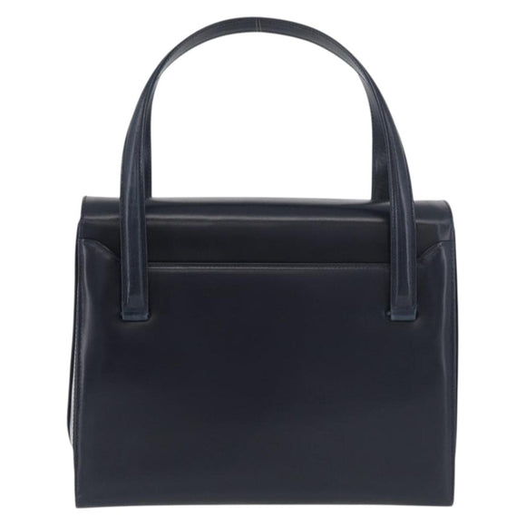 GUCCI Hand Bag Leather Navy Gold Auth 176213