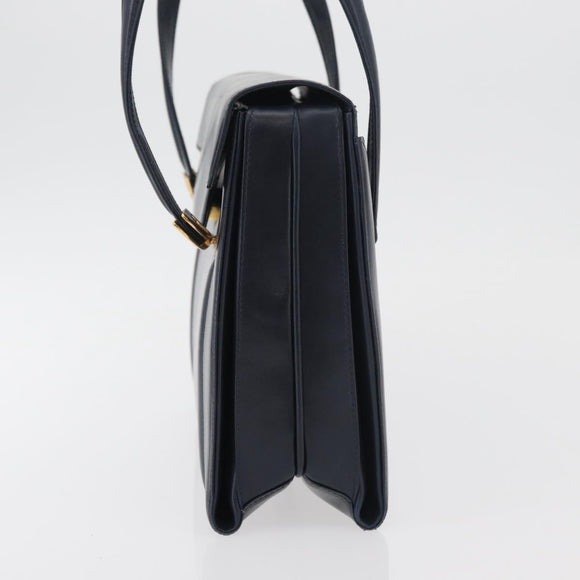 GUCCI Hand Bag Leather Navy Gold Auth 176213