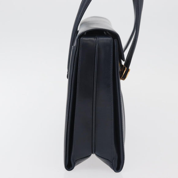 GUCCI Hand Bag Leather Navy Gold Auth 176213
