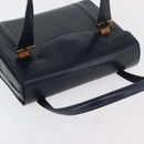 GUCCI Hand Bag Leather Navy Gold Auth 176213-6