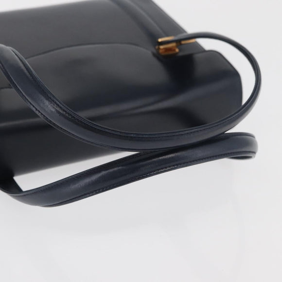 GUCCI Hand Bag Leather Navy Gold Auth 176213