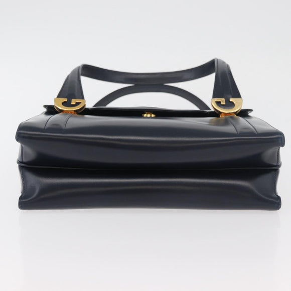 GUCCI Hand Bag Leather Navy Gold Auth 176213