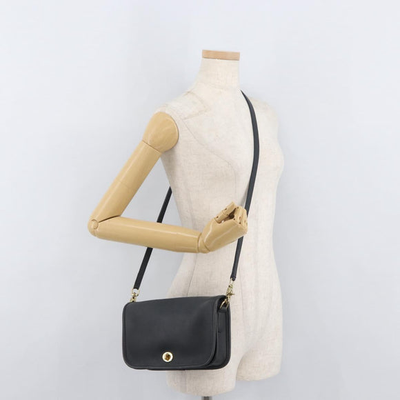 Coach Shoulder Bag Leather Black Gold Auth 176214A