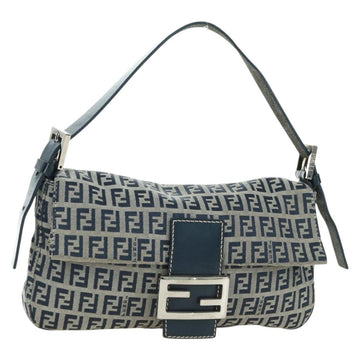 FENDI Zucchino Canvas Mamma Baguette Shoulder Bag Navy Silver Auth 176216SAM