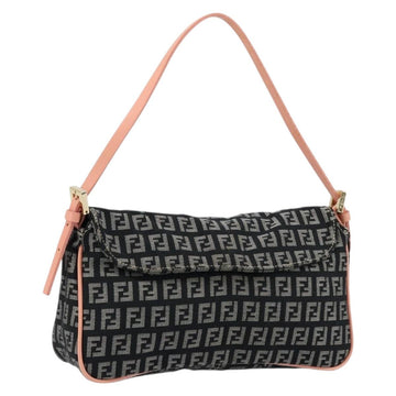 FENDI Zucchino Canvas Shoulder Bag Black Gold Auth 176217A