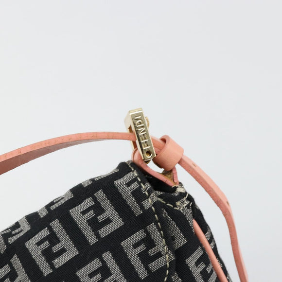 FENDI Zucchino Canvas Shoulder Bag Black Gold Auth 176217A