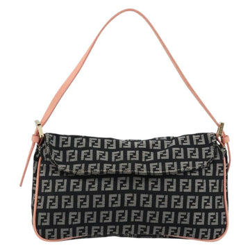 FENDI Zucchino Canvas Shoulder Bag Black Gold Auth 176217A - 0