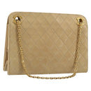 CHANEL Matelasse Chain Shoulder Bag Lamb Skin Beige Gold CC Auth 176218-1