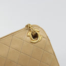 CHANEL Matelasse Chain Shoulder Bag Lamb Skin Beige Gold CC Auth 176218-10