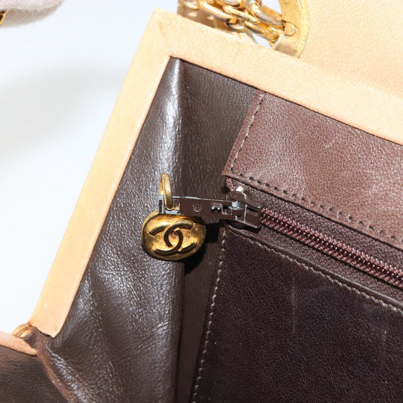 CHANEL Matelasse Chain Shoulder Bag Lamb Skin Beige Gold CC Auth 176218