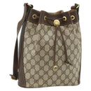 GUCCI GG Supreme Drawstring Bag Web Sherry Line PVC Beige 164 02 034 Auth 176220-1