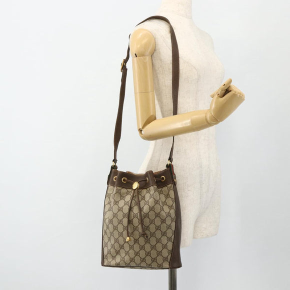 GUCCI GG Supreme Drawstring Bag Web Sherry Line PVC Beige 164 02 034 Auth 176220