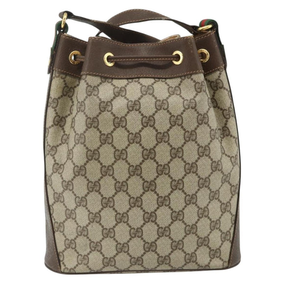 GUCCI GG Supreme Drawstring Bag Web Sherry Line PVC Beige 164 02 034 Auth 176220