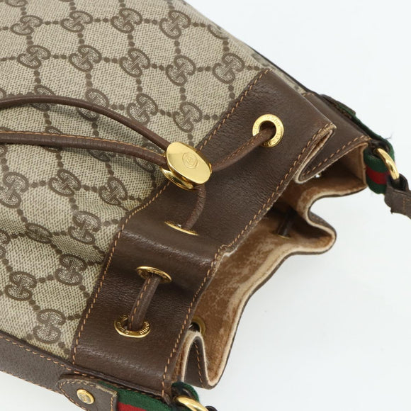 GUCCI GG Supreme Drawstring Bag Web Sherry Line PVC Beige 164 02 034 Auth 176220