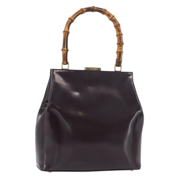 GUCCI Bamboo Hand Bag patent Bordeaux Gold 000 4781 0295 Auth 176222