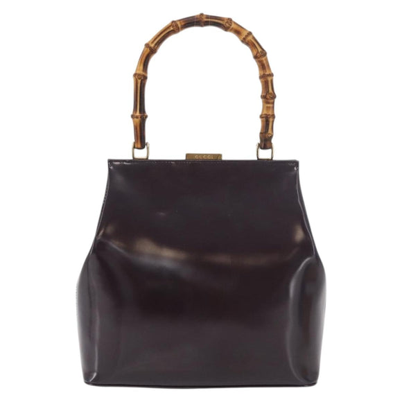 GUCCI Bamboo Hand Bag patent Bordeaux Gold 000 4781 0295 Auth 176222