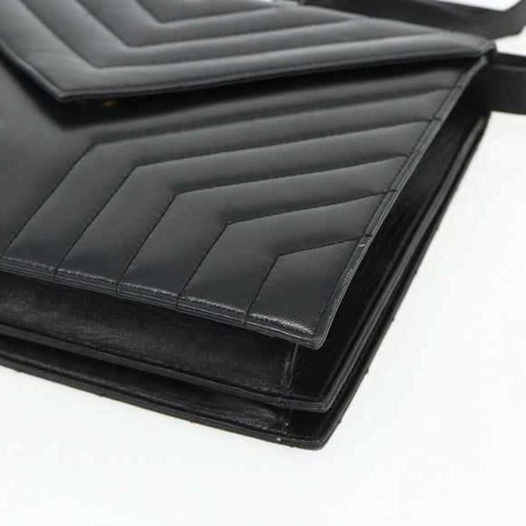 SAINT LAURENT Umhängetasche Leder Schwarz Silber Auth 176228