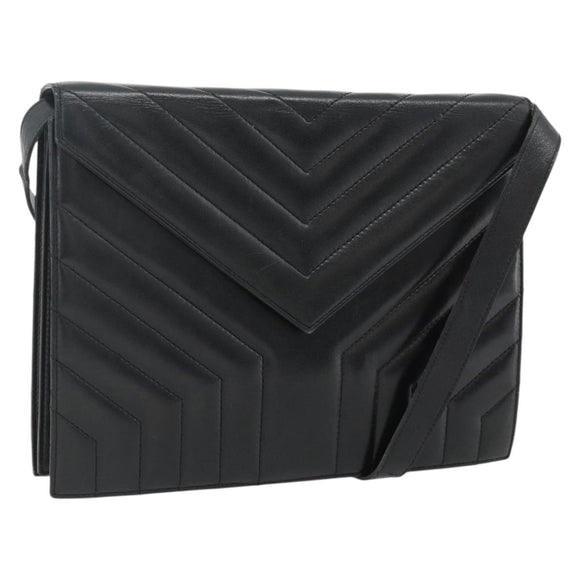 SAINT LAURENT Umhängetasche Leder Schwarz Silber Auth 176228