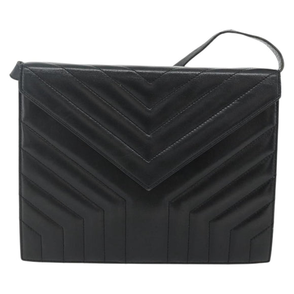 SAINT LAURENT Umhängetasche Leder Schwarz Silber Auth 176228