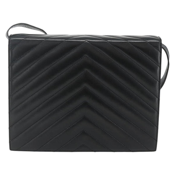 SAINT LAURENT Umhängetasche Leder Schwarz Silber Auth 176228