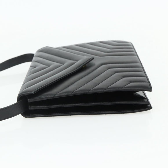 SAINT LAURENT Umhängetasche Leder Schwarz Silber Auth 176228