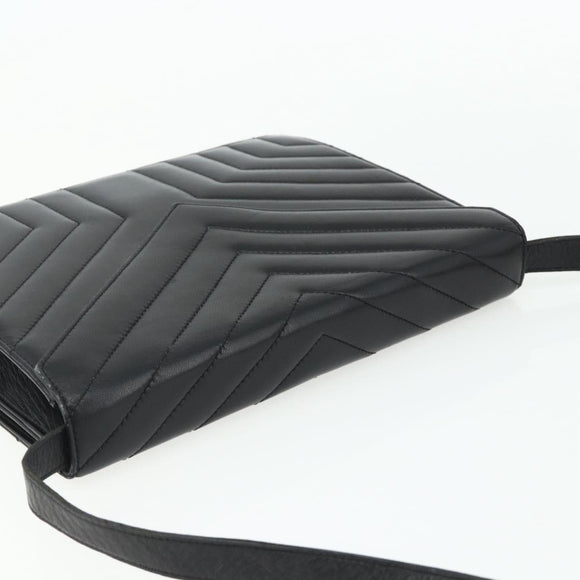 SAINT LAURENT Umhängetasche Leder Schwarz Silber Auth 176228