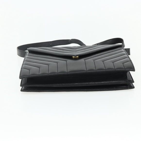 SAINT LAURENT Umhängetasche Leder Schwarz Silber Auth 176228