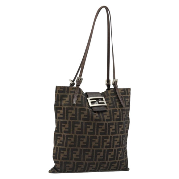FENDI Zucca Canvas Tote Bag Black Brown Auth 176230