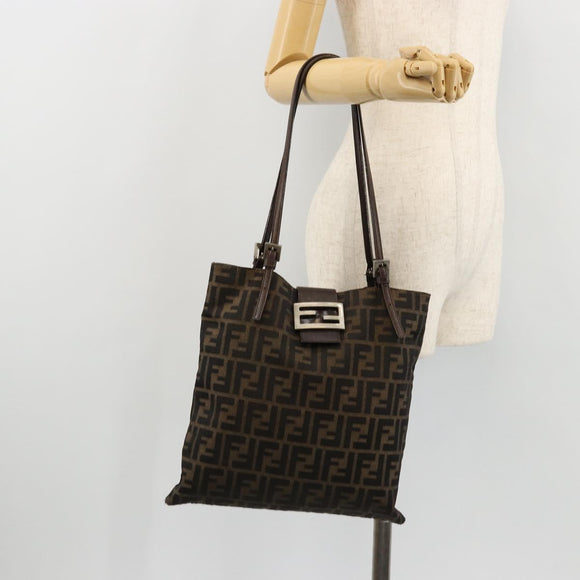 FENDI Zucca Canvas Tote Bag Black Brown Auth 176230