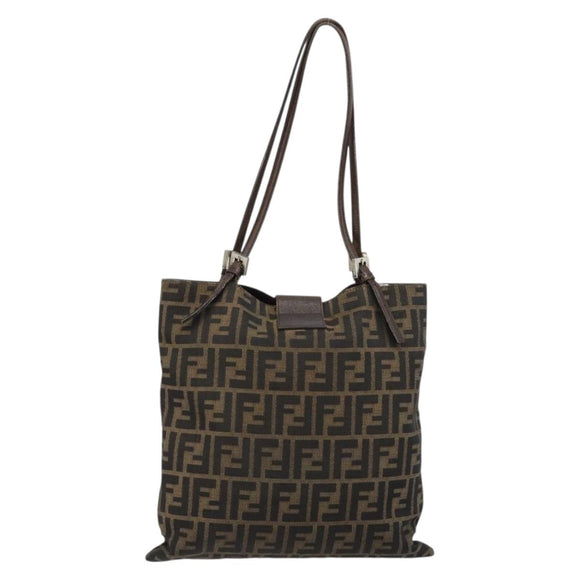 FENDI Zucca Canvas Tote Bag Black Brown Auth 176230