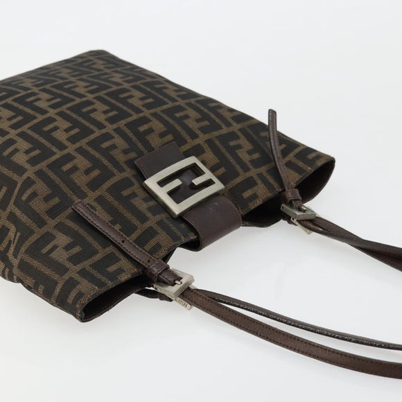 FENDI Zucca Canvas Tote Bag Black Brown Auth 176230