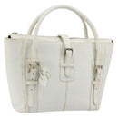 LOEWE Hand Bag Leather White Silver Auth 176235-1