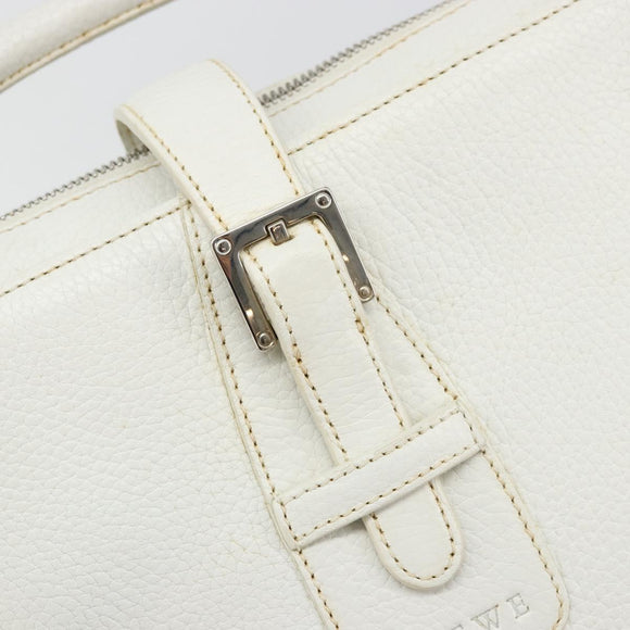 LOEWE Hand Bag Leather White Silver Auth 176235