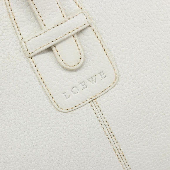 LOEWE Hand Bag Leather White Silver Auth 176235
