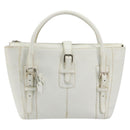 LOEWE Hand Bag Leather White Silver Auth 176235-13