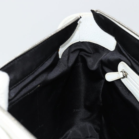LOEWE Hand Bag Leather White Silver Auth 176235