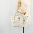 LOEWE Hand Bag Leather White Silver Auth 176235-25
