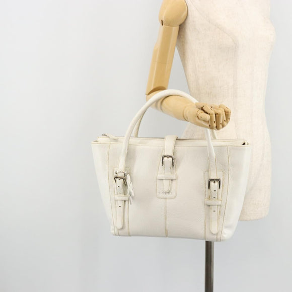 LOEWE Hand Bag Leather White Silver Auth 176235
